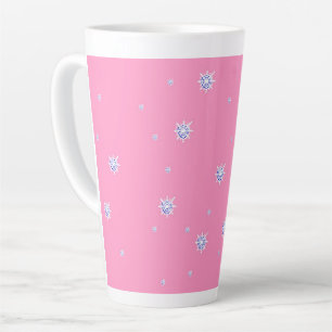 Caneca De Café Latte Flocos de neve de inverno rosa