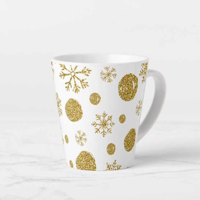 Caneca De Café Latte Flocos de neve do ouro 1 (Ângulo direito)