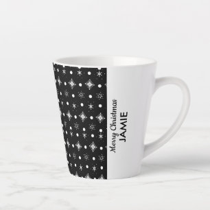 Caneca De Café Latte Flocos de Neve Fofos Bloco de Cor Preto e Branco N