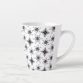 Caneca De Café Latte Flocos de Neve Pretos Padrão Geométrico de Bolhas 