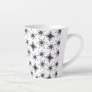 Caneca De Café Latte Flocos de Neve Pretos Padrão Geométrico de Bolhas 