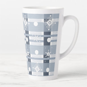 Caneca De Café Latte Flocos de Neve Simples Xadrez Azul Gigante