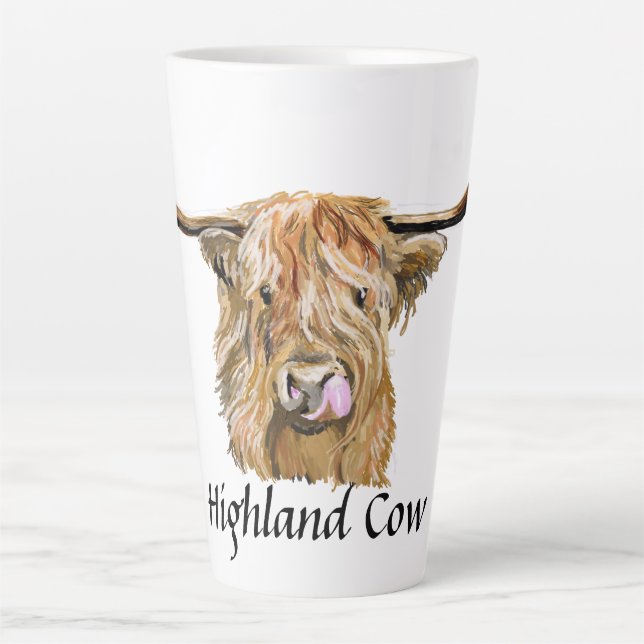 Caneca De Café Latte Floffy Red Highland Cow Original Arte Digital  (Frente)