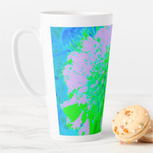 Caneca De Café Latte Flor Abstrata Retro em Lavanda e Verde Lima