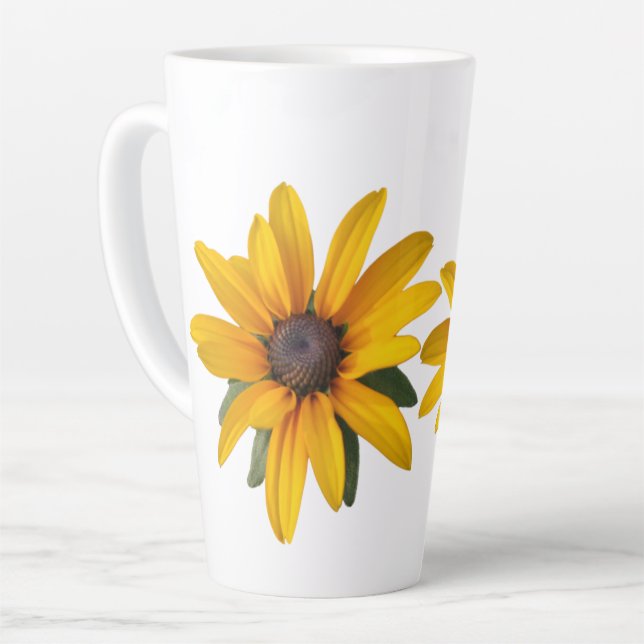 Caneca De Café Latte Flor Amarelo Moderna Simples Susan Negra (Ângulo esquerdo)