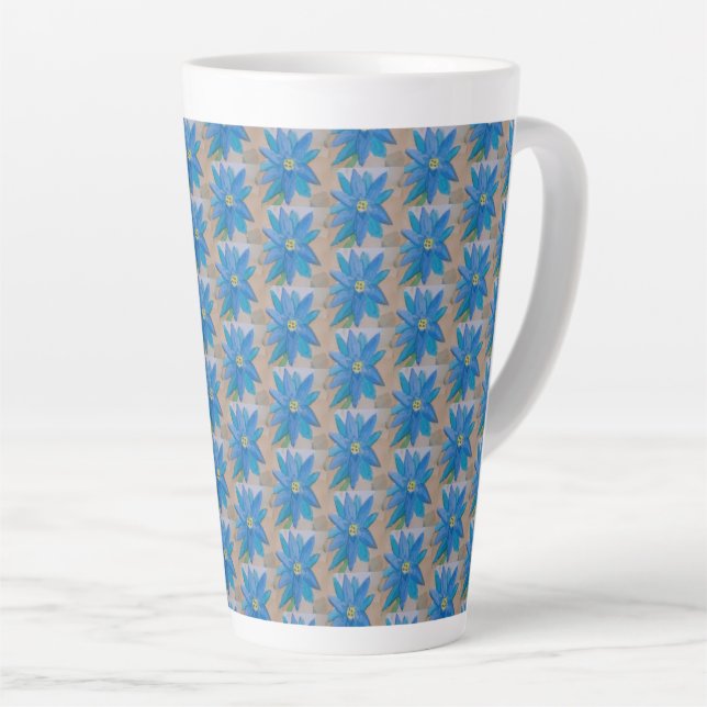 Caneca De Café Latte Flor Azul (Ângulo direito)