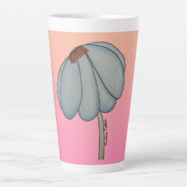 Caneca De Café Latte Flor azul com fundo rosa