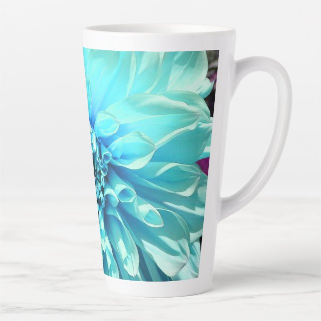 Caneca De Café Latte Flor Azul Dahlia Claro (Direita)