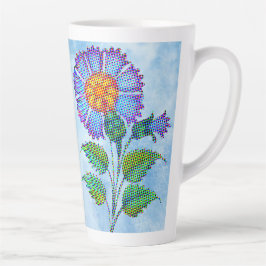 Caneca De Café Latte Flor Azul Meia-Tinta em Arte Refinada Azul