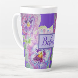 Caneca De Café Latte Flor Bonito Roxo Pansível