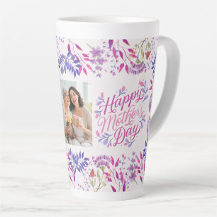Caneca De Café Latte Flor brilhante de cor d'água doce de Dia de as mãe