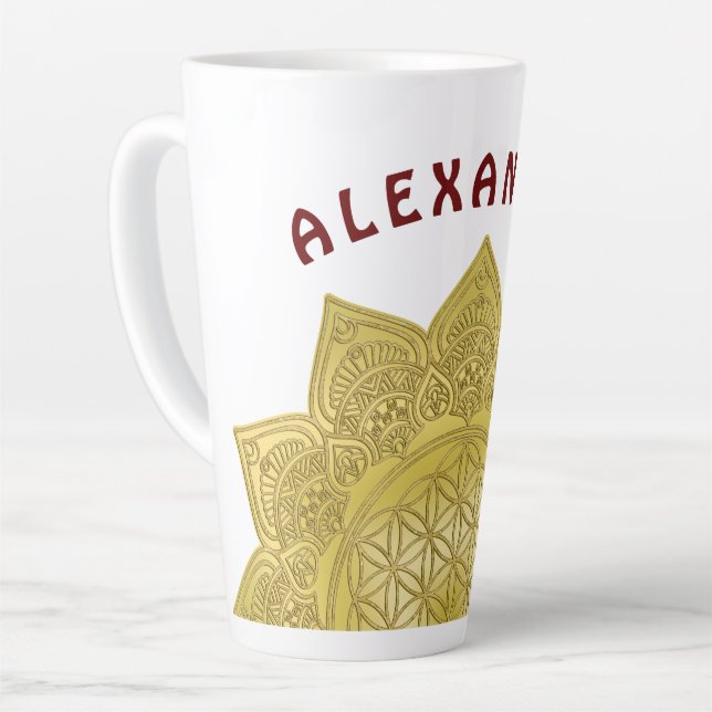 Caneca De Café Latte Flor Da Vida - Índia Mandala 4 (Ângulo esquerdo)