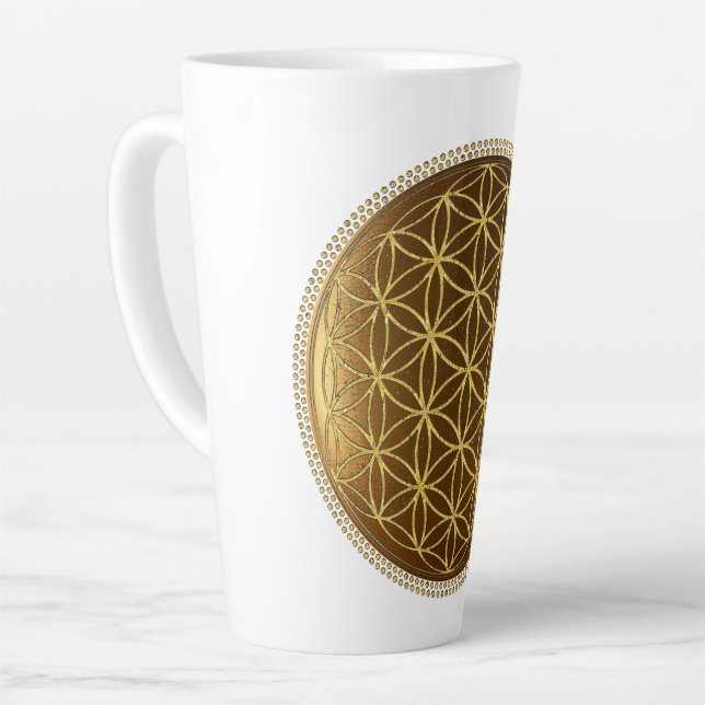 Caneca De Café Latte FLOR DA VIDA - Medalha de Geometria Sagrada 1 (Ângulo esquerdo)
