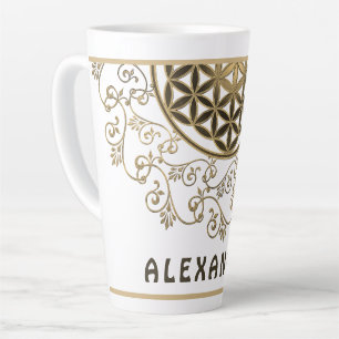 Caneca De Café Latte Flor Da Vida - Vintage Ornament Mandala 2