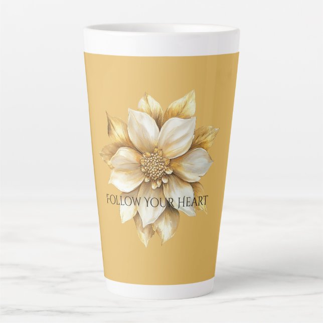 Caneca De Café Latte Flor de Creme Dourada (Frente)