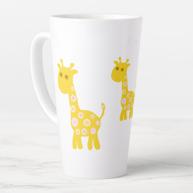 Caneca De Café Latte Flor de Girafa Amarelo-Bonita (Ângulo esquerdo)