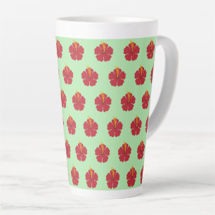 Caneca De Café Latte Flor de Hibiscus Vermelho de Cartoon Simples