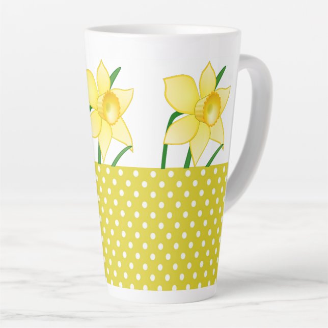 Caneca De Café Latte Flor de Narciso de Primavera com Pontos Amarelos (Ângulo direito)