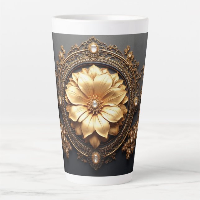 Caneca De Café Latte Flor de Ouro Luxuosa (Frente)