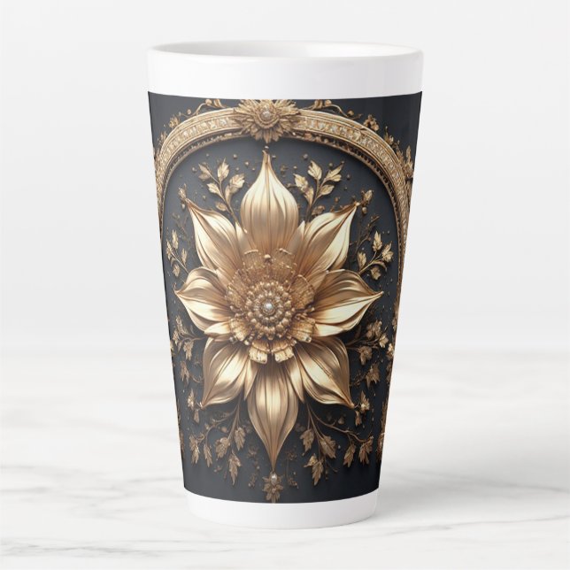Caneca De Café Latte Flor de Ouro Luxuosa (Frente)