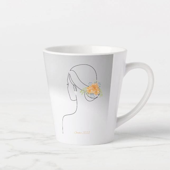 Caneca De Café Latte Flor de outubro e Birthstone, lindas linhas (Direita)