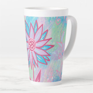 Caneca De Café Latte Flor de Pastel, desenhado à mão,