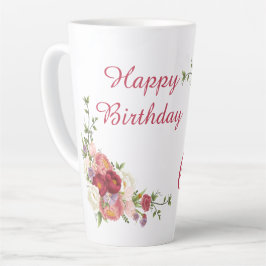 Caneca De Café Latte Flor de Peônia Rosa Branca Feliz Aniversário Númer