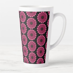Caneca De Café Latte Flor Fantasia Rosa Brilhante Floral Neon Abstrat