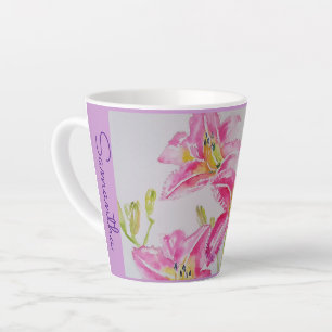 Caneca De Café Latte Flor Floral Lilium Floral Lilium, Rosa, Raparigas