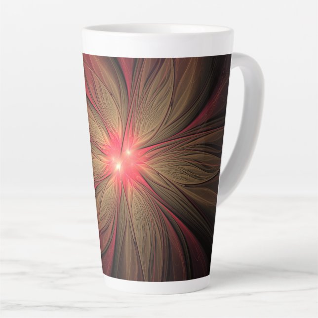 Caneca De Café Latte Flor fractal de fanfarrão vermelho (Ângulo direito)