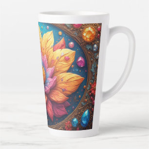 Caneca De Café Latte Flor Luxuosa Com Moldura Ornamentada