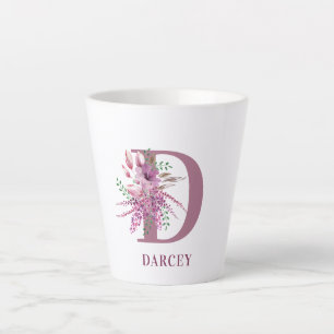 Caneca De Café Latte Flor Monograma Floral Inicial Lilac e Flores de La