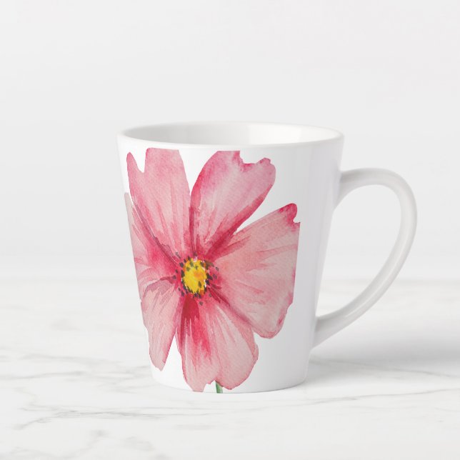Caneca De Café Latte Flor Pintado Belamente Pintado Rosa (Direita)