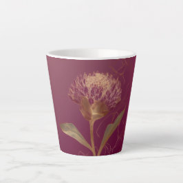 Caneca De Café Latte Flor Protea Dourada Bordô Ilustração Botânica