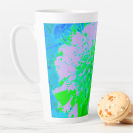Caneca De Café Latte Flor Retrô Abstrata em Lavanda e Verde Lima