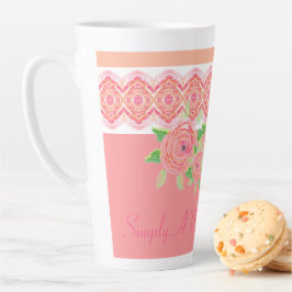 Caneca De Café Latte Flor rosa bonito acentuada