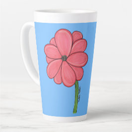 Caneca De Café Latte Flor Rosa Cheia com Fundo Azul