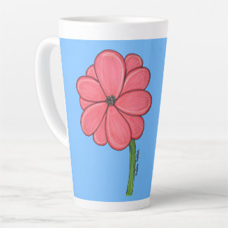 Caneca De Café Latte Flor Rosa Cheia com Fundo Azul