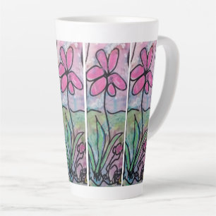 Caneca De Café Latte Flor Rosa Única