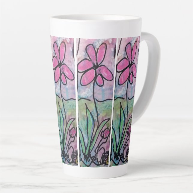 Caneca De Café Latte Flor Rosa Única (Ângulo direito)