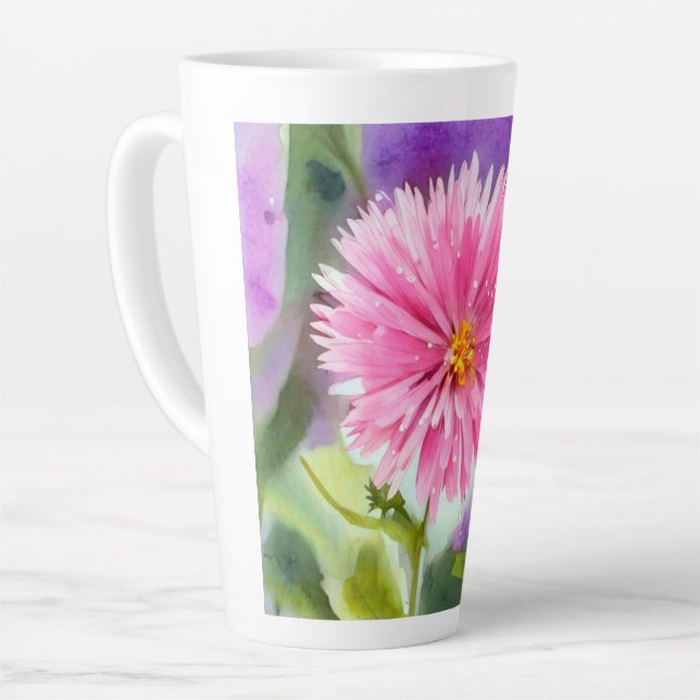 Caneca De Café Latte Flor Roxo (Ângulo esquerdo)