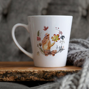 Caneca De Café Latte Flor Silvestre Cigana de Outono   Ilustração em Aq