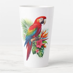 Caneca De Café Latte Flor tropical de arara vermelha