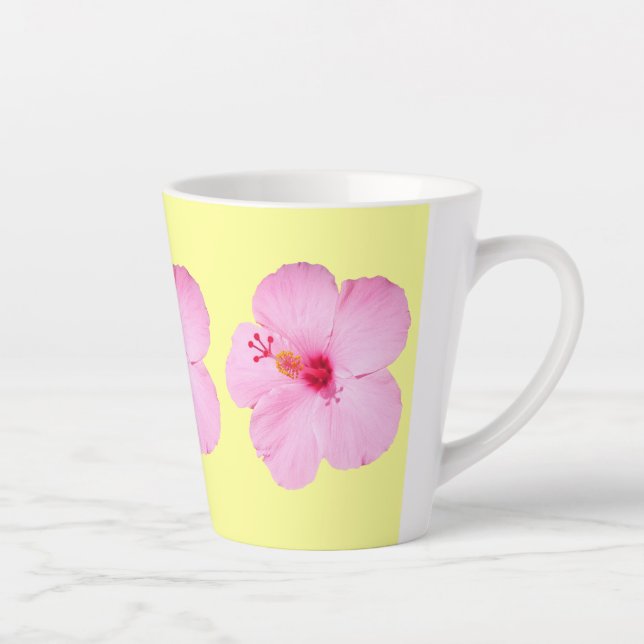 Caneca De Café Latte Flor Tropical de Hibiscus Rosa (Direita)