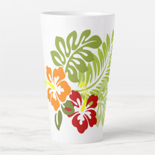 Caneca De Café Latte Flor Tropical Deixa Hibiscus Hawaii Vermelho Laran
