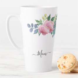 Caneca De Café Latte Flor Verde Botânica Moderna Elegante
