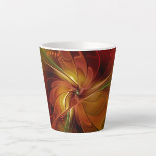Caneca De Café Latte Flor verde-laranja-abstrato Vermelho Castanho-Cast