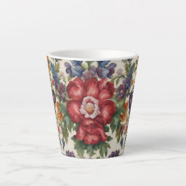 Caneca De Café Latte Flor Vermelho Refinado Incrível e Flores Delicadas