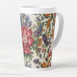 Caneca De Café Latte Flor Vermelho Refinado Incrível e Flores Delicadas