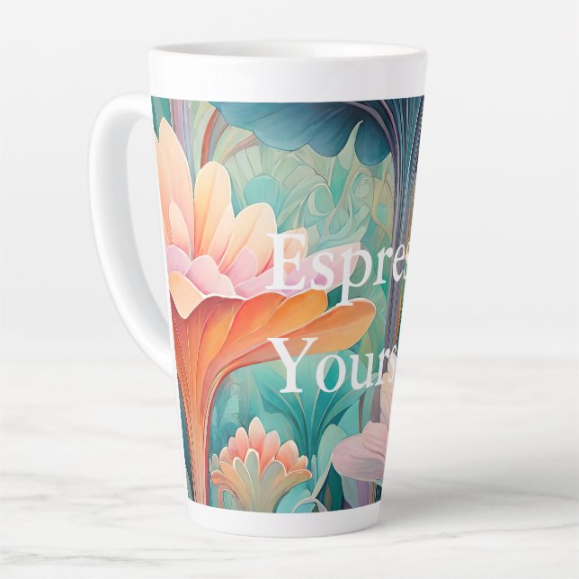 Caneca De Café Latte Flora 2 Floral Pastel Latte Mug (Ângulo esquerdo)